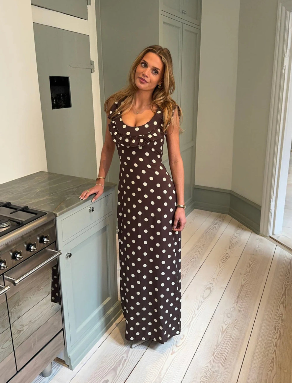 Luna dress with Polka dots- Brown/yellow