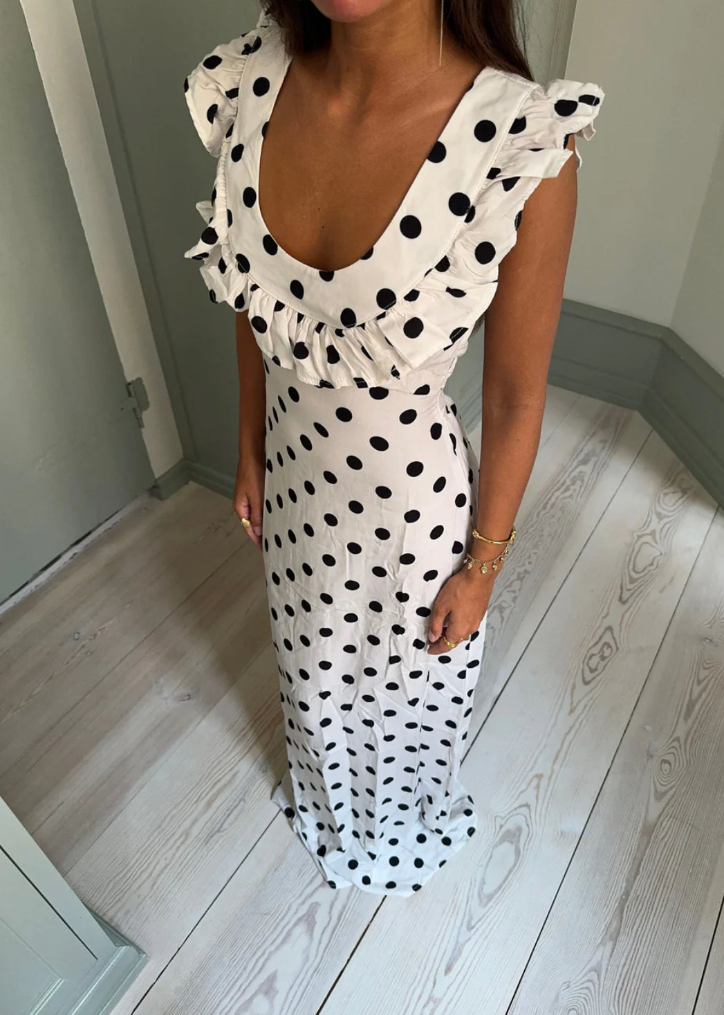 Luna Dress with Polka Dots- White/Black