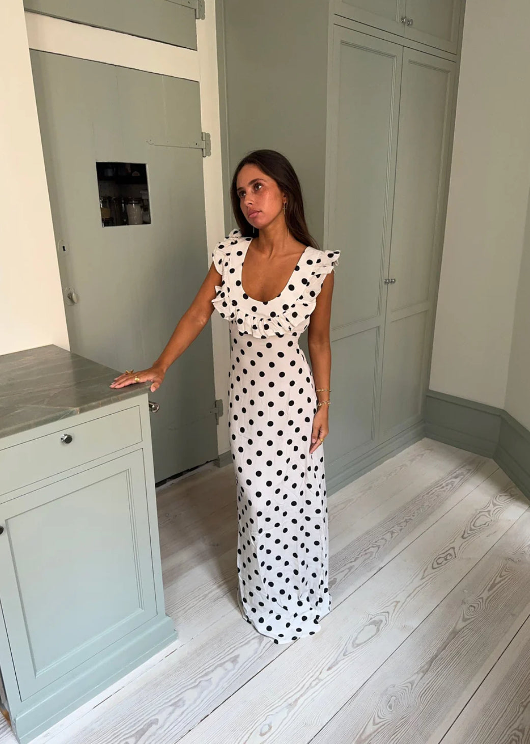 Luna Dress with Polka Dots- White/Black