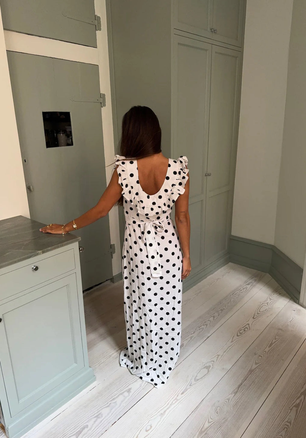 Luna Dress with Polka Dots- White/Black
