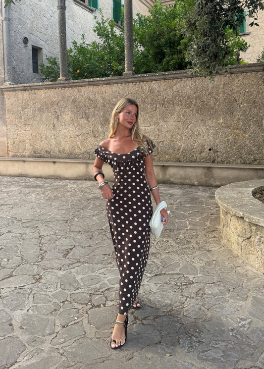 Luna dress with Polka dots- Brown/yellow