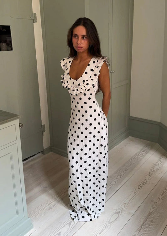 Luna Dress with Polka Dots- White/Black