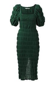 Mirella Puff Sleeve Dress (Forest Green)