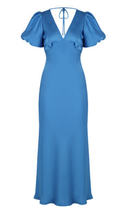 Uma Satin Dress (Cerulean)