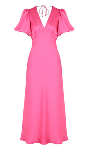 Uma Satin Dress (Hot Pink)