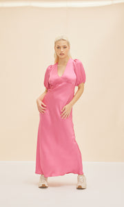 Uma Satin Dress (Hot Pink)