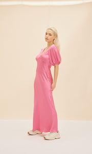 Uma Satin Dress (Hot Pink)