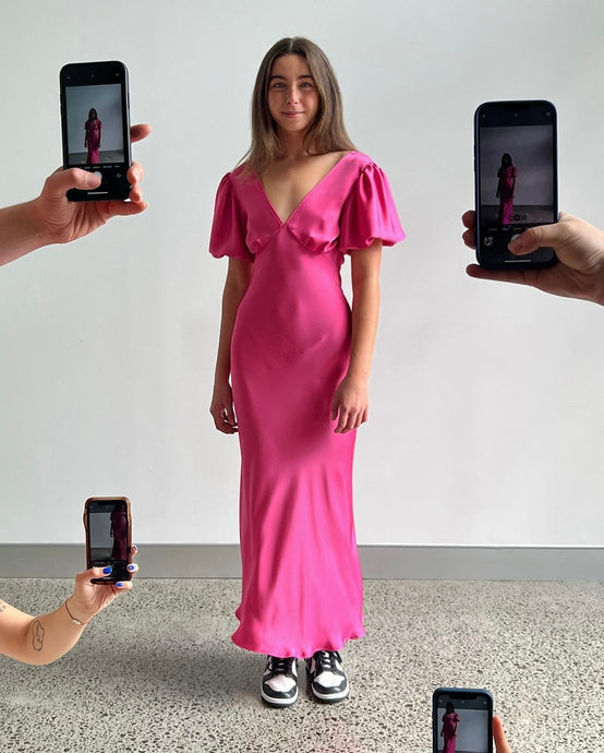 Uma Satin Dress (Hot Pink)